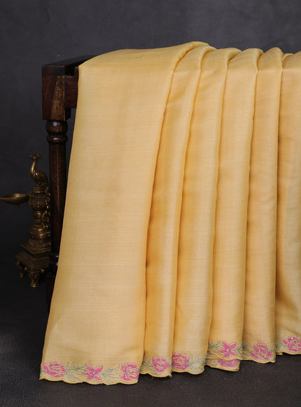 Yellow Tussar Embroidery Silk Saree