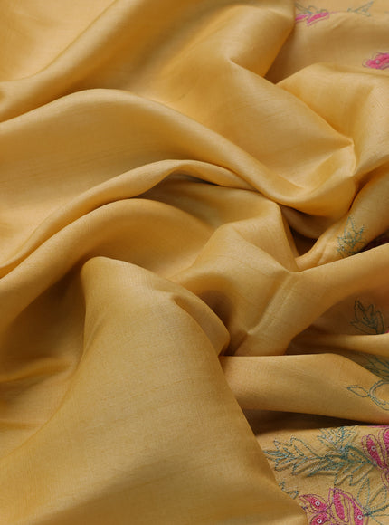 Yellow Tussar Embroidery Silk Saree