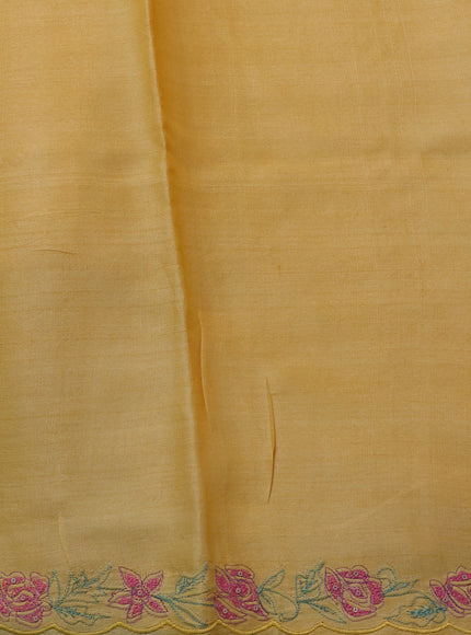 Yellow Tussar Embroidery Silk Saree