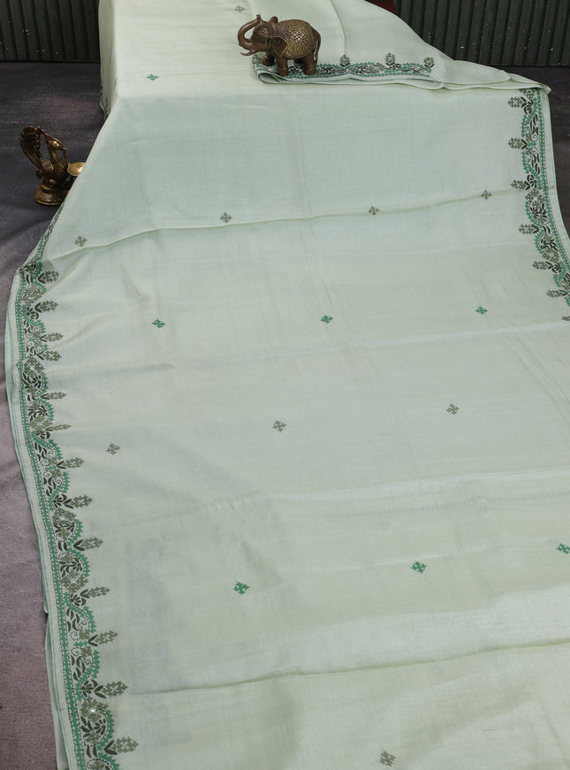 Light Green Tussar Embroidery Silk Saree