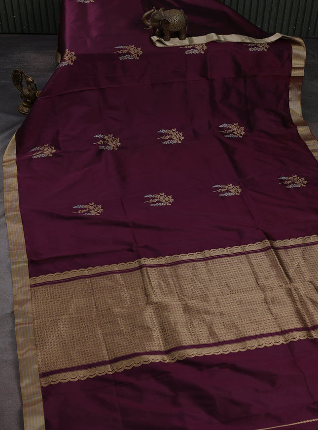 Wine Banarasi Silk Saree