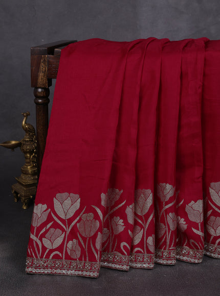 Red Banarasi Silk Saree With Readymade Blouse