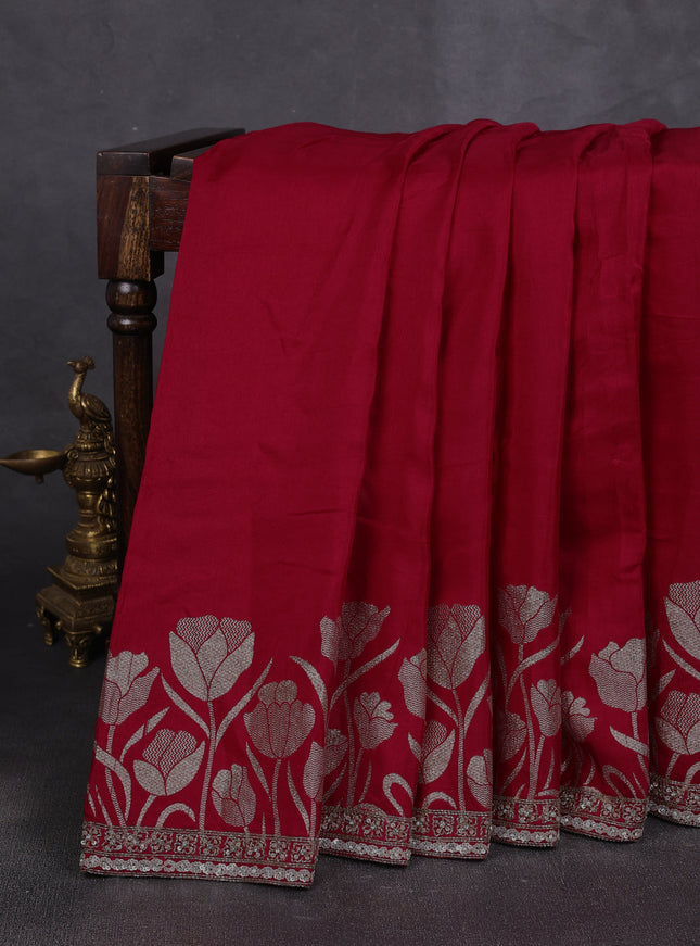 Red Banarasi Silk Saree With Readymade Blouse
