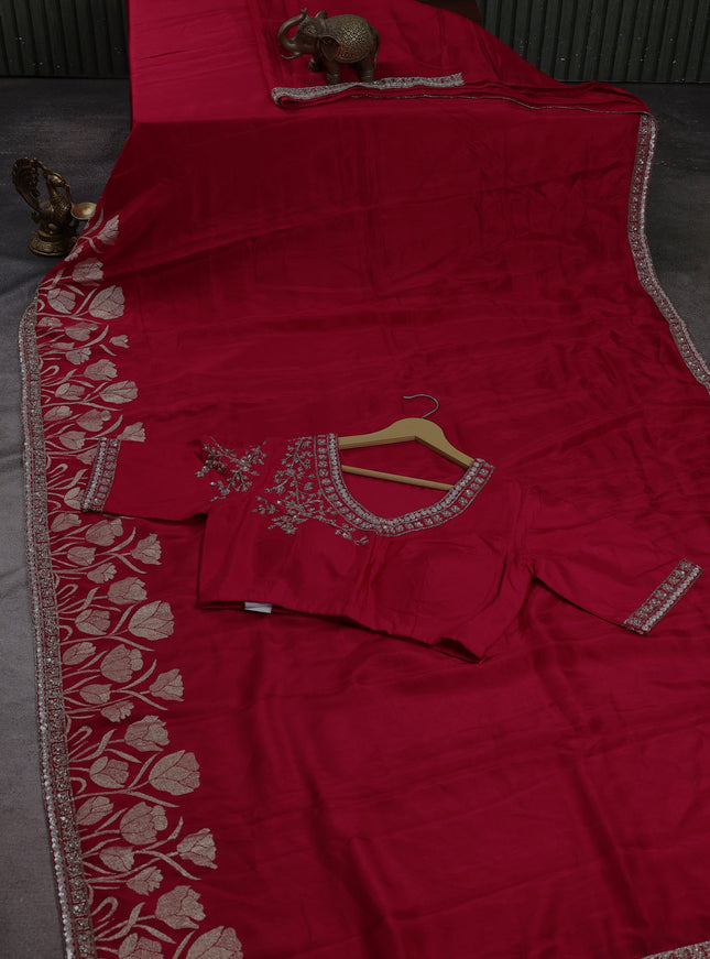 Red Banarasi Silk Saree With Readymade Blouse