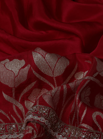 Red Banarasi Silk Saree With Readymade Blouse