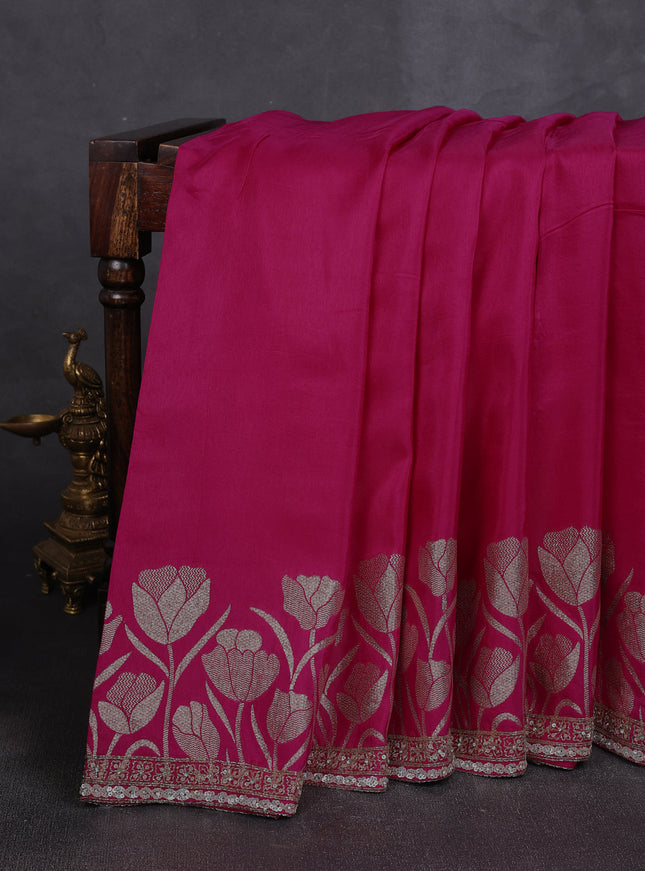 Pink Banarasi Silk Saree With Readymade Blouse