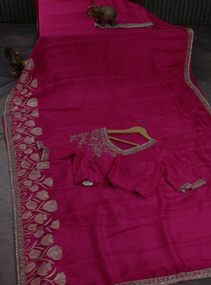 Pink Banarasi Silk Saree With Readymade Blouse