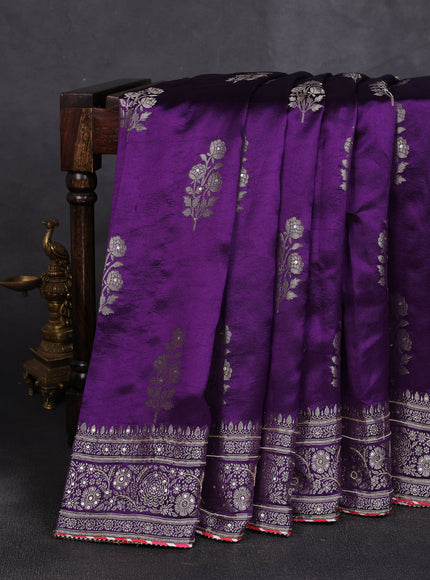 Purple Banarasi Silk Saree With Readymade Blouse
