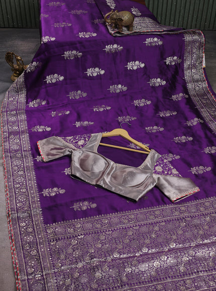 Purple Banarasi Silk Saree With Readymade Blouse