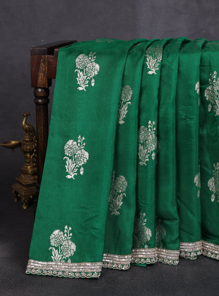 Green Banarasi Silk Saree With Readymade Blouse