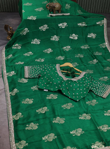 Green Banarasi Silk Saree With Readymade Blouse