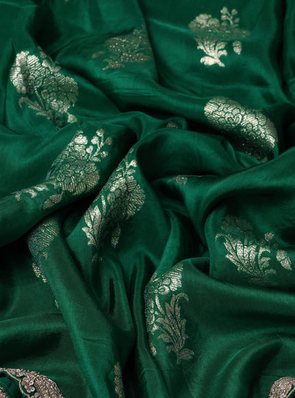 Green Banarasi Silk Saree With Readymade Blouse