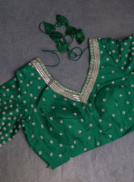 Green Banarasi Silk Saree With Readymade Blouse