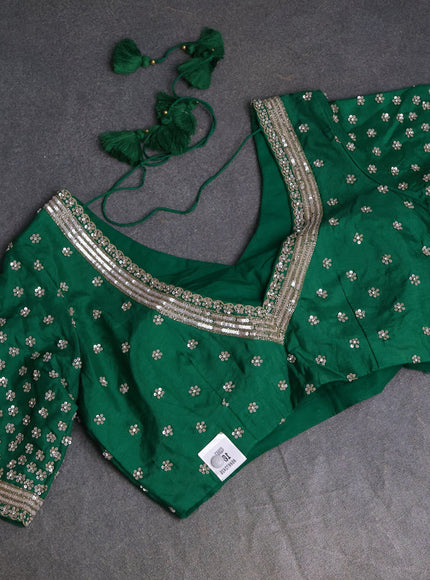 Green Banarasi Silk Saree With Readymade Blouse