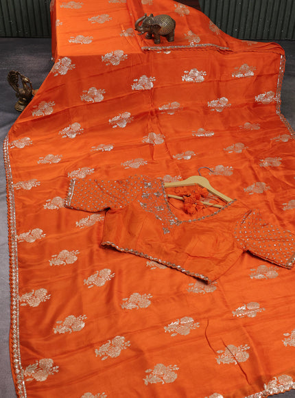 Orange Banarasi Silk Saree With Readymade Blouse