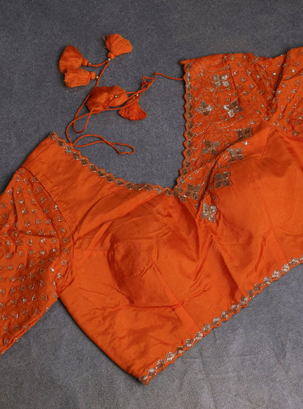 Orange Banarasi Silk Saree With Readymade Blouse