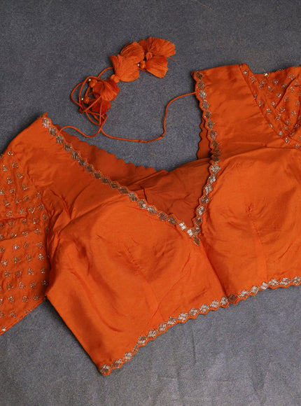Orange Banarasi Silk Saree With Readymade Blouse