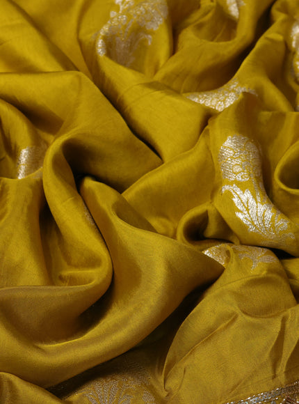 Lime Yellow Banarasi Silk Saree With Readymade Blouse