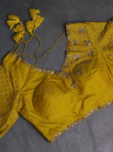 Lime Yellow Banarasi Silk Saree With Readymade Blouse