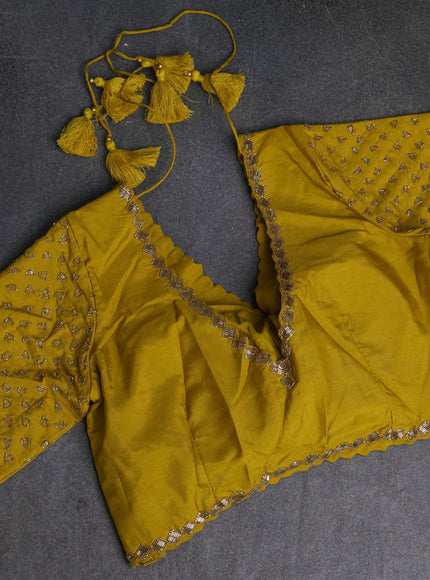 Lime Yellow Banarasi Silk Saree With Readymade Blouse