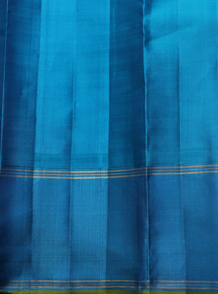 Yellow - Teal Blue Pure Kanchipuram Silk Saree
