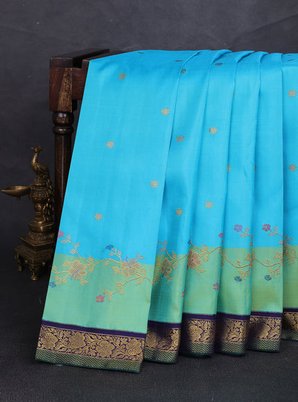Aqua Blue - Dark Blue Pure Kanchipuram Silk Saree