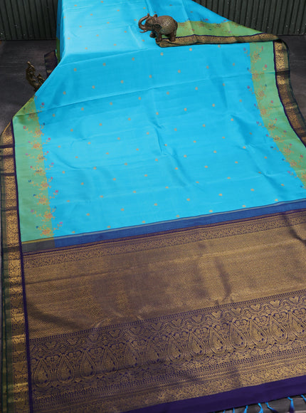 Aqua Blue - Dark Blue Pure Kanchipuram Silk Saree