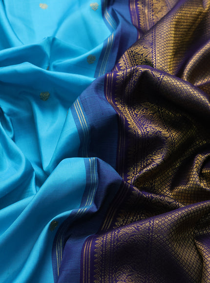 Aqua Blue - Dark Blue Pure Kanchipuram Silk Saree