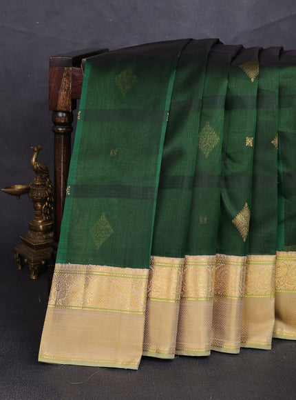 Bottle Green - Beige Kanchipuram Kora Silk Saree