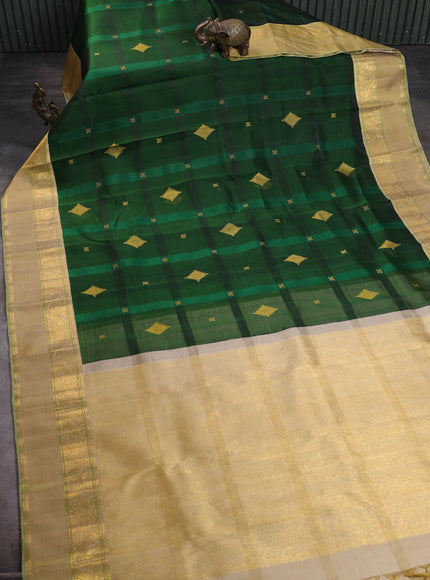 Bottle Green - Beige Kanchipuram Kora Silk Saree