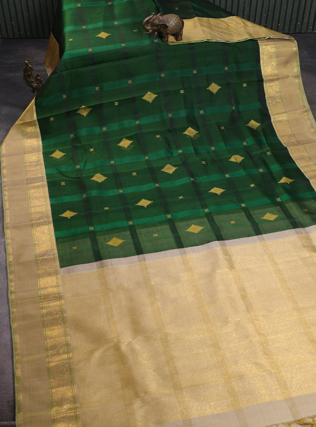 Bottle Green - Beige Kanchipuram Kora Silk Saree