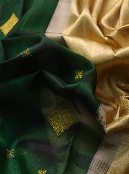 Bottle Green - Beige Kanchipuram Kora Silk Saree