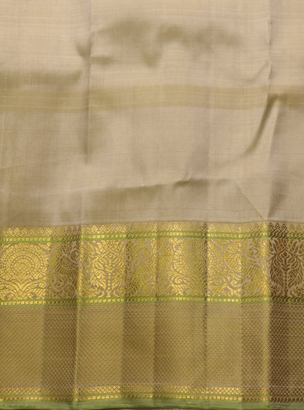 Bottle Green - Beige Kanchipuram Kora Silk Saree