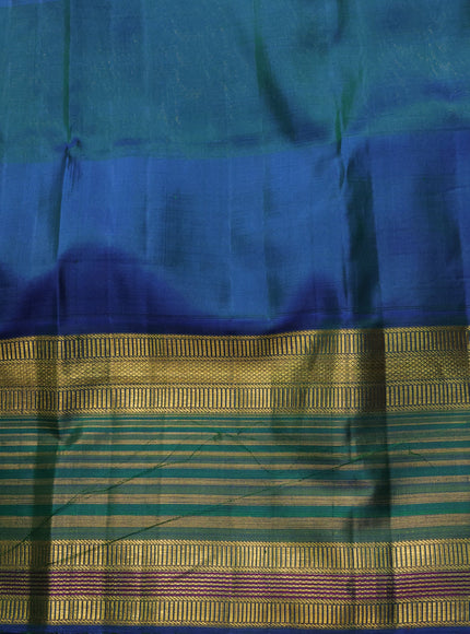 Yellow - Blue Kanchipuram Kora Silk Saree