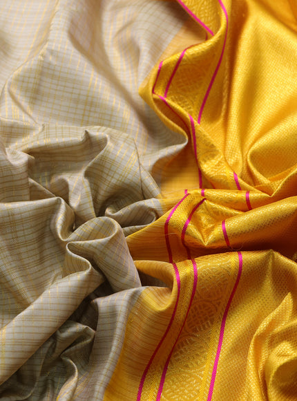 Beige - Yellow Kanchipuram Silk Saree