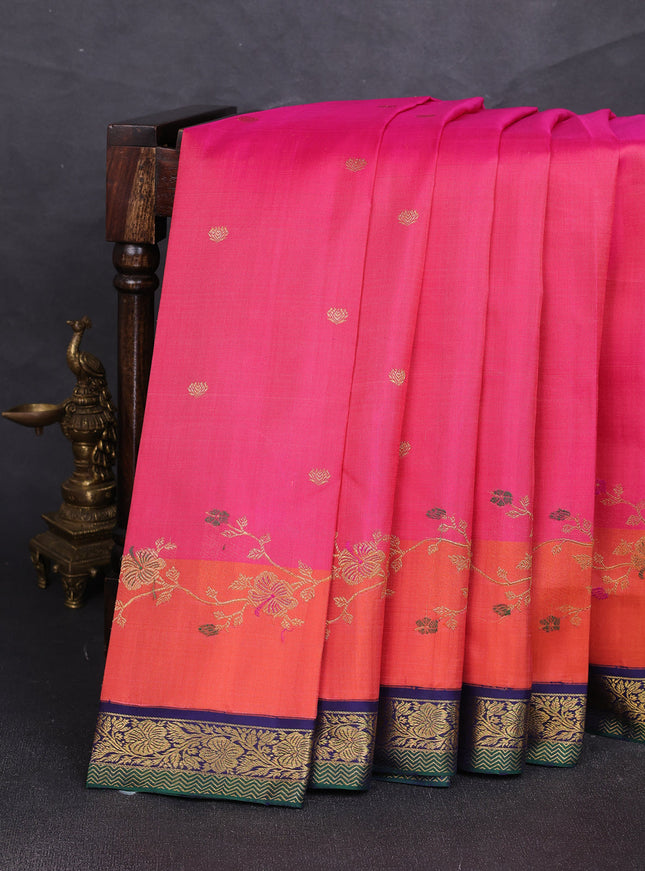 Pink - Navy Blue Pure Kanchipuram Silk Saree