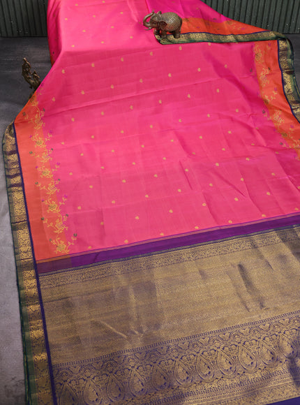 Pink - Navy Blue Pure Kanchipuram Silk Saree