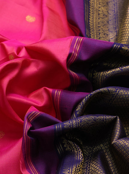 Pink - Navy Blue Pure Kanchipuram Silk Saree