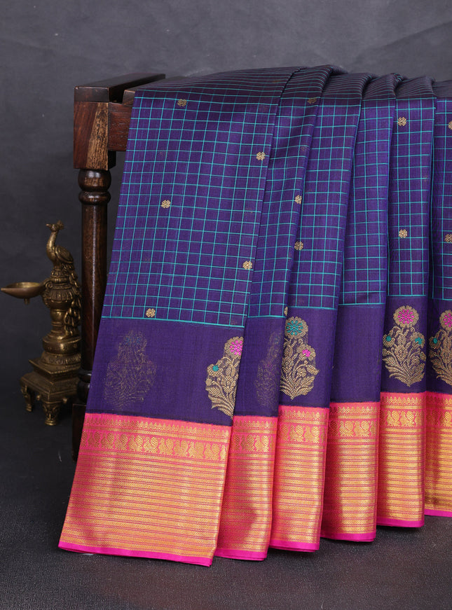 Deep Violet - Pink Kanchipuram Kora Silk Saree