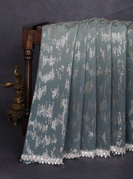 Sage Green - Olive Green Georgette Sequin Embroidery Saree