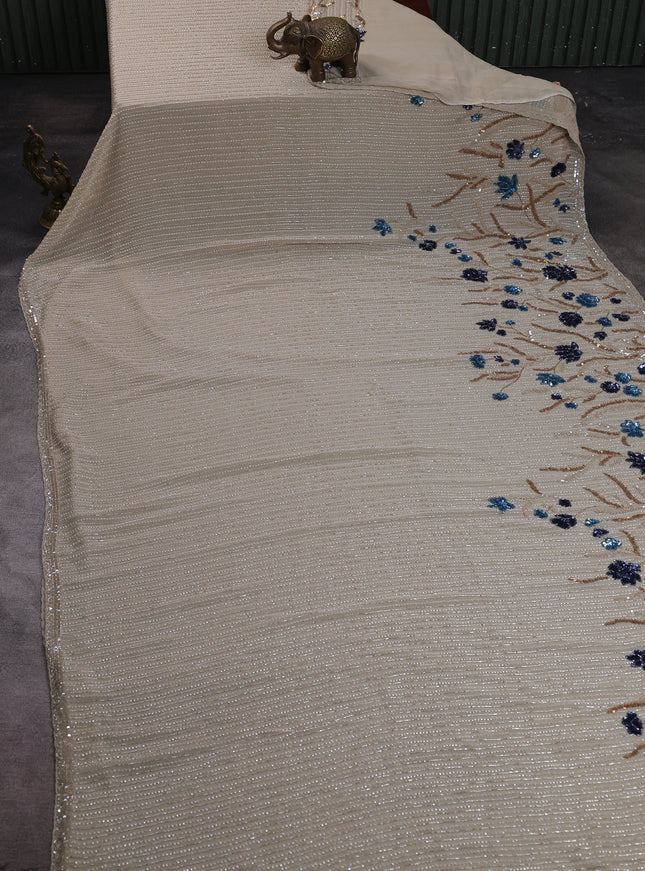 Beige Georgette Sequin Embroidery Saree