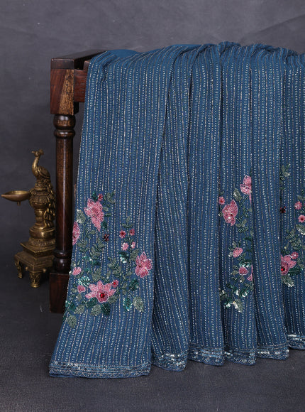 Peacock Blue Georgette Sequin Embroidery Saree