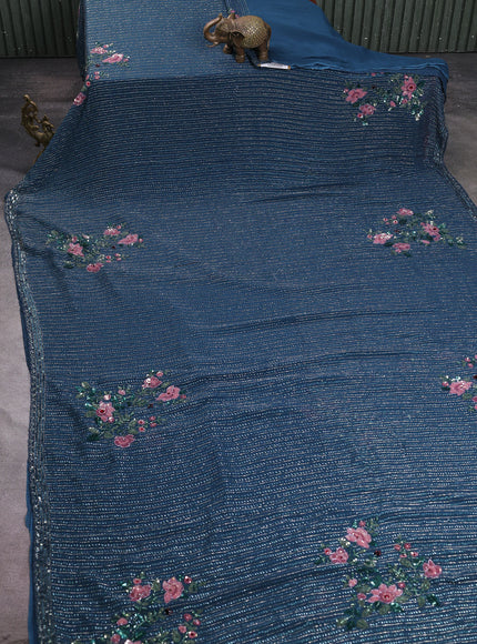Peacock Blue Georgette Sequin Embroidery Saree