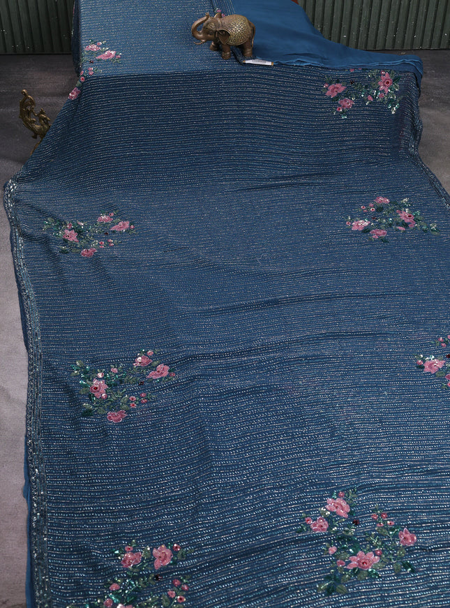Peacock Blue Georgette Sequin Embroidery Saree
