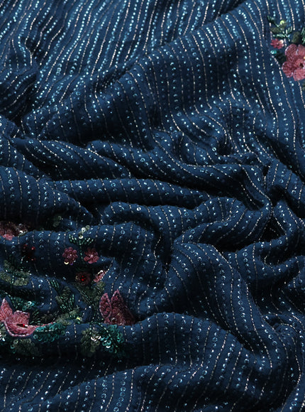 Peacock Blue Georgette Sequin Embroidery Saree