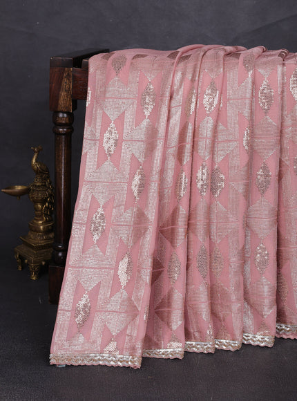 Peach Georgette Squin Embroidery Saree