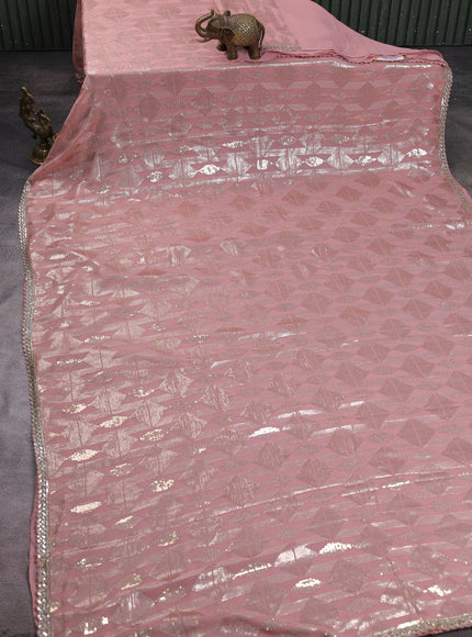 Peach Georgette Squin Embroidery Saree
