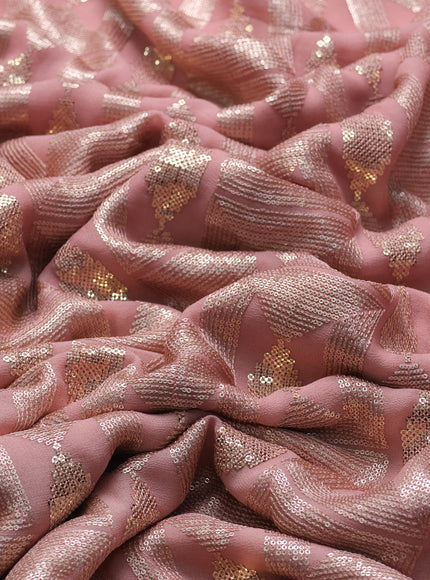 Peach Georgette Squin Embroidery Saree