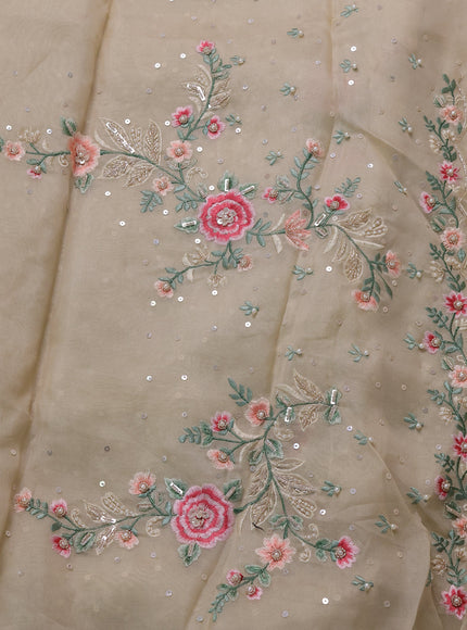 Beige Organza Embroidery Silk Saree