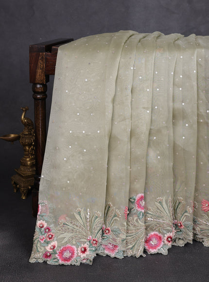 Pastel Green Organza Embroidery Silk Saree